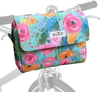 JLDTOP Bike Handlebar Bag, 2.9L Waterproof Bicycle Front Basket Bag with Reflective Strip, Convertible Shoulder Bag for Women, Floral Bike Pouch for Cycling Commuting Outdoor (Green Floral)