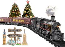 Electric Train Sets for Boys Girls Metal Alloy Christmas Trains Toys Steam Locomotive, Passenger Carriages, Tracks, Light & Sounds Rechargeable Birthday Gifts for Kids 3 4 5 6 7 8 + Years Old Red