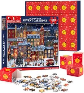 Jigsaw Puzzle Advent Calendar 2024 for Adult Kids-24 Box Christmas Countdown Calendar Family Puzzle Game,Christmas Street,1008 Piece,19.7''x 27.6''