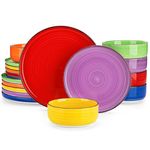 vancasso Bonita Colourful Dinner Set, Handpainted Swirls Dinner Sets for 6 People, 18-Piece Plates and Bowls Set in Warm Tones, Include Dinner Plates, Dessert Plates, and Cereal Bowl