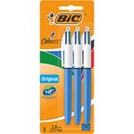 BIC 4 Colours Original Pens, Multi Coloured Pens All In One, Biro Pens, Medium 1.0mm, Green, Blue, Red, Black, 3 Pens Per Pack, 1 Pack