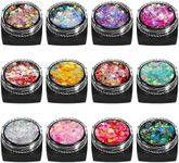 Dacitiery 12 Colours Face Glitter Gel Festival Cosmetic Glitter Sequins Body Glitter Sparkling Decoration Chunky Glitter Beauty Set for Hair Cheeks and Nails