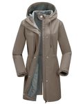 33,000ft Women’s Waterproof Jacket with Hood Ladies Softshell Jacket Fleece Lined Windbreaker 8000MM Raincoat Long Waterproof Coats for Outdoor Walking, Khaki M