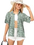 LA LEELA Women's Hawaiian Short Sleeve Beach Blouse Shirt, Palm Tree Black, X-Large