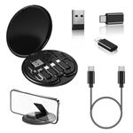 SEUMOO Multifunctional Data Cable Storage Box Adaptor 60W Fast Charge Multi Type Charging Line Convertor Set for Lightning USB-C & Micro-USB Devices Travel Phone Holder Data Transfer Cable Black