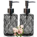 Ulable 2 Pack 12oz Glass Soap Dispenser with Pump, Diamond Design Hand Soap Dispenser for Hand Wash, Lotion Dispenser, Elegant Bathroom Soap Dispenser for Bathroom and Kitchen