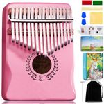 Everjoys Kalimba Thumb Piano 17 Keys, Musical Instrument Finger Piano Marimbas with Portable Soft Cloth Bag, Fast to Learn Songbook, Tuning Hammer, All in One Kit（Pink）