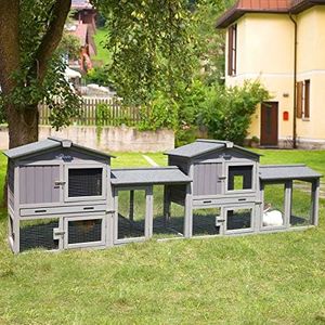 Aivituvin Rabbit Hutch Indoor Bunny Cage Outdoor House with Deeper Leakproof Plastic Tray (Grey02-Two Sets)