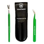 TickCheck Premium Tick Remover Kit - Stainless Steel Tick Remover + Tweezers, Leather Case, and Free Pocket Tick Identification Card (1)