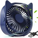 KIKISML Portable USB Fan, Mini Desk Fan, 360°Rotation and 3 Wind Speeds Ultral Quiet Strong Wind Small Personal Table Fan for Study, Work, Sleeping (Blue)