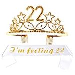 22nd Birthday Gifts for Woman, 22nd Birthday Tiara and Sash Gold, I’m Feeling 22 Glitter Satin Sash and Tiara