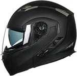 ILM Bluetooth Integrated Modular Flip up Full Face Motorcycle Helmet Sun Shield Mp3 Intercom (L, Matte Black)