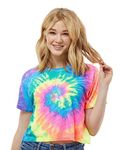 Colortone Tie Dye Crop Tops for Women - Cropped Tie Die Tee Shirts, Neon Rainbow, X-Large