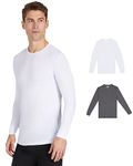 32 DEGREES Men's 2-Pack Performance Lightweight Thermal Baselayer Crewneck Top, White/Charcoal Heather, Large