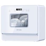 AIRMSEN Table Top Dishwasher Mini Countertop Dishwasher with Soft Water Salt Function, 7+2 Programs & 5L Tank, 2-12H Delay Start & 360° Triple Spray Arms, Hose/No-Hose Setup, White