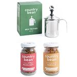 Country Bean Milk Frother 400ml, Hazelnt & Vanilla Coffee 50g Pack of 3, Enjoy your Coffee Hot or Cold coffee