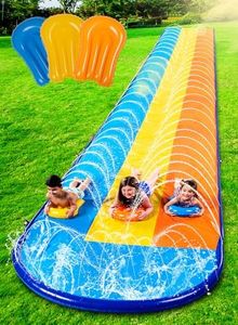 Sloosh Triple Water Slide with 3 BodyBoards, 22.5ft Lawn Water Splash Slip and Slide Summer Toy Splash Pad with Build in Advanced Sprinkler for Kids Adults Backyard Summer Fun