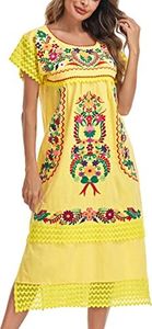 YZXDORWJ Women Embroidered Mexican Present Lace Short Sleeves Long Traditional Dress, 322y, Small