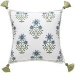 ISAENNE Design Fresh Linen Square Throw Pillow Covers 18"x18", French White Cottage Cushion Covers with Blue Floral Branches Pattern Decor Pillowcases for Bed,Living Room,Outdoor,Car