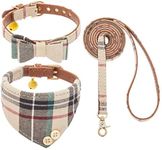 EXPAWLORER Bow Tie Dog Collar and Leash Set Classic Plaid Adjustable Dogs Bandana and Collars with Bell for Puppy Kitten Cats 3 PCS