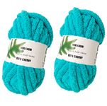 DDL&HEXI 2 Park Super Chenille Chunky Yarn,Blanket Making Kit,Jumbo Knitting Yarn 2x8oz 226gper Bag (Aqua)