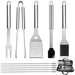 10PCS BBQ Grill Tool Set, GQC Stainless Steel Barbecue Grilling Utensils Kit with Carry Bag, Spatula, Tongs and Fork BBQ Tool Accessories for BBQ Cooking Outdoor Camping