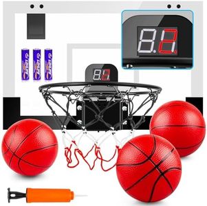 TREYWELL Indoor Basketball Hoop for Kids and Adults Door Room Basketball Hoop Mini Hoop with Electronic Scoreboard, 3 Balls and 3 Batteries Basketball Toys for 5 6 7 8 9 10 11 12 Year Old Boys Girls