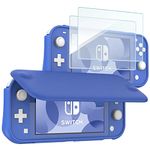 ProCase Flip Cover for Nintendo Switch Lite with 2 Pack Tempered Glass Screen Protectors, Slim Protective Flip Case with Magnetically Detachable Front Cover for Nintendo Switch Lite 2019 -Blue