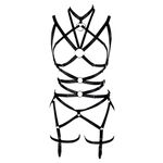 Women's Body Harness Set Carnival Garter Belt Elastic Hollow Top Bra Punk Gothic Photography Dance Costume (0013) (Black)