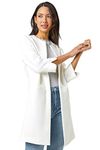 Roman Originals Textured Longline Jacket for Women UK Ladies Reefer Coat Lined Tailored Lightweight Long Autumn Winter Smart Casual Office Work Business Evening Going Out - Ivory - Size 20