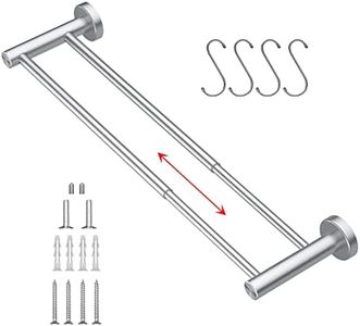 Adjustable 16 to 27.6 Inch Double Towel Bar, iMomwee Satin Brushed Nickel Finished SUS304 Stainless Steel Bath Towel Holder Hanger, Wall Mounted Towel Rail for Bathroom Kitchen Washroom (1" Diameter)