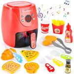 deAO Kitchen Play Set, Kids Air Fryer Pretend Role Play Kitchen Toy with Kitchen Accessories with Realistic Light, Sound & Play Food, Kitchen Educational Toy Set for Kids Girls Boys