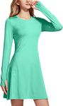 TSLA Women's UPF 50+ Long Sleeve Beach Dress, SPF/UV Protection Swim Cover up, Summer Casual Sun Dresses, Dress Emerald, XL