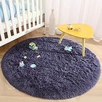 Terrug Super Soft Round Rugs for Kids Room, Cute Fluffy Plush Shaggy Carpet 4x4 Feet for Girls Bedroom Dorm, Home Decor White for Bedroom, Non-Slip Modern Rugs for Living Room Grey Purple