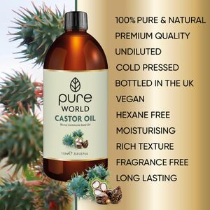 Pure World Natural Castor Oil 1L – Cold Pressed, 100% Pure, Hexane Free
