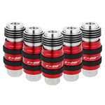 Milton Industries 1750 5 in ONE Universal Safety Exhaust Quick-Connect Industrial Coupler, 1/4" FNPT -Box of 5 , Red