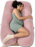 QUEEN ROSE Extra Long Pregnancy Pillows, 60 Inch U Shaped Body Pillow for Sleeping, Cooling Maternity Pillow for Pregnant Women, Body Support for Adults, with Soft Silky Cover, Pink