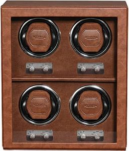 ROTHWELL 4 Watch Winder for Automatic Watches with Quiet Motor with Multiple Speeds and Rotation Settings (Tan/Brown)