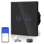 BSEED Smart WiFi 2 Gang 1 Way Alexa Switchable Switches Black, Glass Panel Wall Light Switch, Voice/App Control Sharing WiFi Switches(Neutral Wire Required)