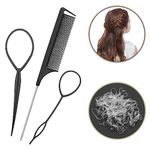 Hair Braiding Tool Rat Tail Comb Braid Tail Hair Loop Tool - Hair Pull Through Tool Pin Tail Comb - Parting Comb hair Twister looping Tool Elastic Hair ties French Braid Gift Set