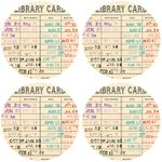 4 Pieces Vintage Library Due Date Card Coaster Set, Retro Coasters Coffee Mug Decoration with Day Stamps Design for Book Lovers, Librarian Gifts, Teacher Appreciation Gifts (Round)