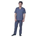 FRENCH TERRAIN® UNISEX POLYESTER COTTON V-NECK SCRUB SUIT, IDEAL FOR DOCTORS & HEALTHCARE PROFESSIONALS, TRIPLE STITCH TOP WITH 2 POCKETS, BOTTOM ELASTICATED WAIST W/DRAWSTRING (S_DARK GREY)