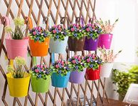 OUTFANDIA Hanging Flower Pots (10pcs), Balcony Garden Plant Planter Metal Iron Mini Flower Seedlings Brigade Fence Bucket Pots Hanger for Home Decor