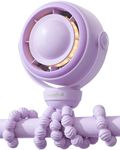 SWEETFULL Baby Stroller Fan - 4000mAh Rechargeable 4-Speed Quiet with LED Display & Night Light, Mini Portable 360° Clip On Safe Fan for Car Seat, Crib, Travel - Purple