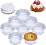 AWTBDP 4 Inch Cake Pan, Set of 8, Anodized Aluminum Round Cake Pans with 100 Pcs Parchment Paper Tins Baking Pan for Cheese Cake, Pizza, Quiche, Non Toxic, Leakproof, Easy Release