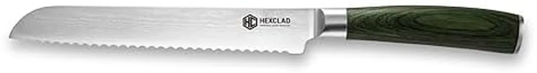 HexClad Bread Knife, 8-Inch Japanese Damascus Stainless Steel Blade, Pakkawood Handle