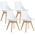 CangLong Mid Century Modern Side Chair with Wood Legs for Kitchen, Living Dining Room, Set of 4, White