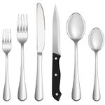 Runfly 48-Piece Silverware Set with Steak Knives Stainless Steel Cutlery Set for 8 Includes Knives Forks and Spoons Kitchen Silverware Sets for Home, Mirror Polished