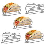 SUMNACON Set of 5 Stainless Steel Taco Holder Stands, Kitchen Restaurant Taco Stand Rack Soft & Hard Shell Taco Stand, Stainless Steel Rack for Sandwiches, Waffles, Hot Dogs