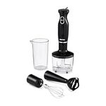 Geepas 4-in-1 Hand Blender with Electric Whisk, 860ML Vegetable Chopper & 600ML Beaker | 200W Stick Blender, Soup Mixer, Hand Immersion blender| Mini Food Processor for Baby Food Soup Fruits Egg Whisk